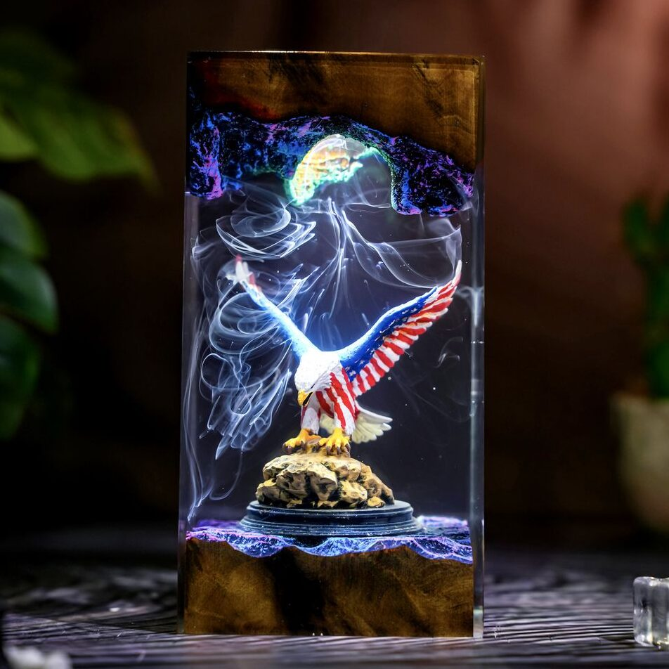 Handcrafted Eagle Epoxy Resin Art Display – Premium Wooden & Crystal Decor Oz Pet Hub