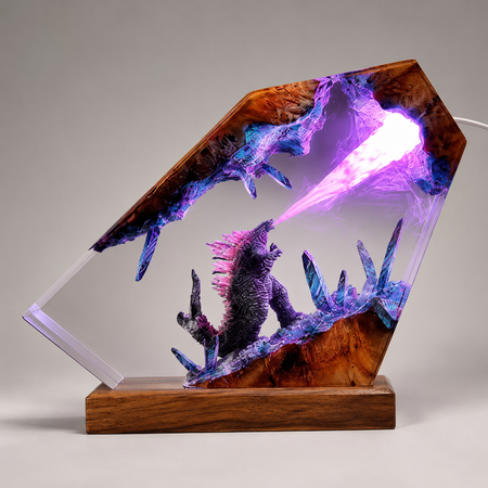 Handcrafted Godzilla Epoxy Resin LED Display – Fantasy Monster Collectible Decor Oz Pet Hub