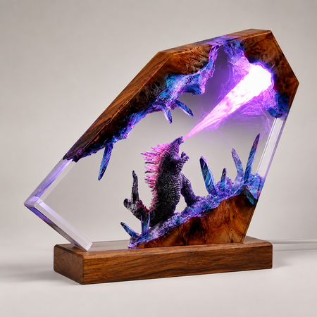 Handcrafted Godzilla Epoxy Resin LED Display – Fantasy Monster Collectible Decor Oz Pet Hub