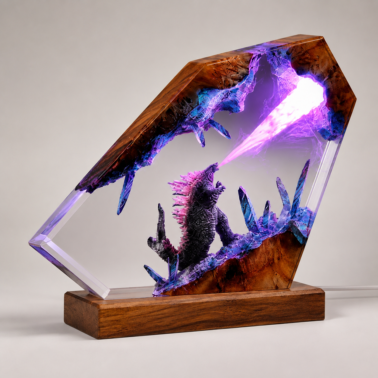 Handcrafted Godzilla Epoxy Resin LED Display – Fantasy Monster Collectible Decor Oz Pet Hub